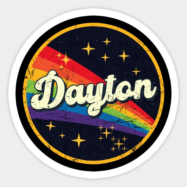 Dayton // Rainbow In Space Vintage Grunge-Style Sticker by LMW Art